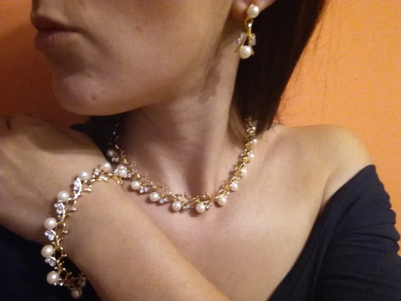 Classic Crystal Pearl Necklace Jewelry Set - Js4