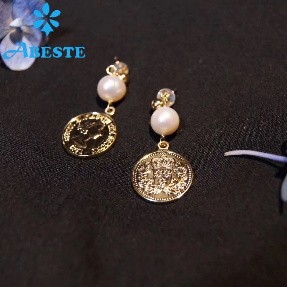 

ANI 14K Roll Gold Handmade Women Drop Earring Natural Freshwater White Pearl Long Gold Earring Dangle brincos para as mulheres