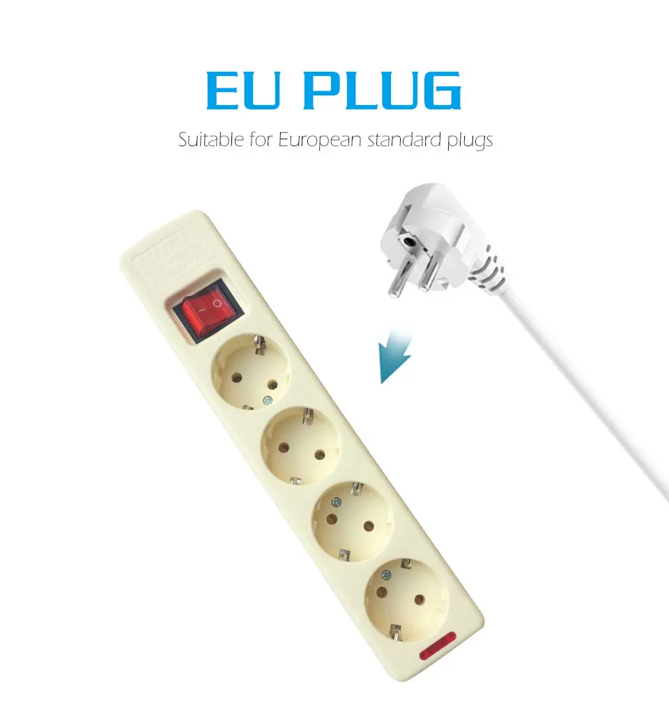 6 AC EU Plug Power No Wire Board Outlet Extension Socket Europe Button Switch Strip 3456 Hole Home Office Use (2)