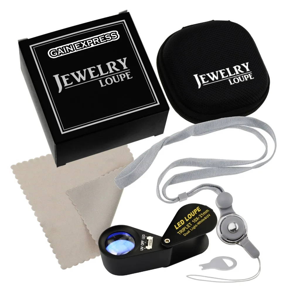 GM11 Mini 10X Jeweler Loupe Magnifier + LED & UV light, 21mm lens