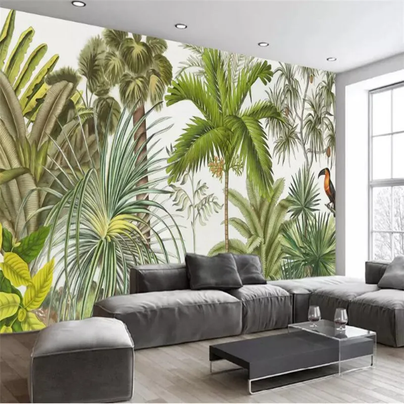 European retro tropical rainforest living room wall custom large wallpaper murals 3D photo wall manufacturers wholesale European retro tropical rainforest living room wall custom large wallpaper murals 3D photo wall manufacturers wholesale
