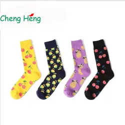 Cheng Хэн 12 пар/упак. продукты Летняя распродажа британский стиль Для мужчин; хлопковые носки фрукты Стиль узор Для мужчин среднего носки без