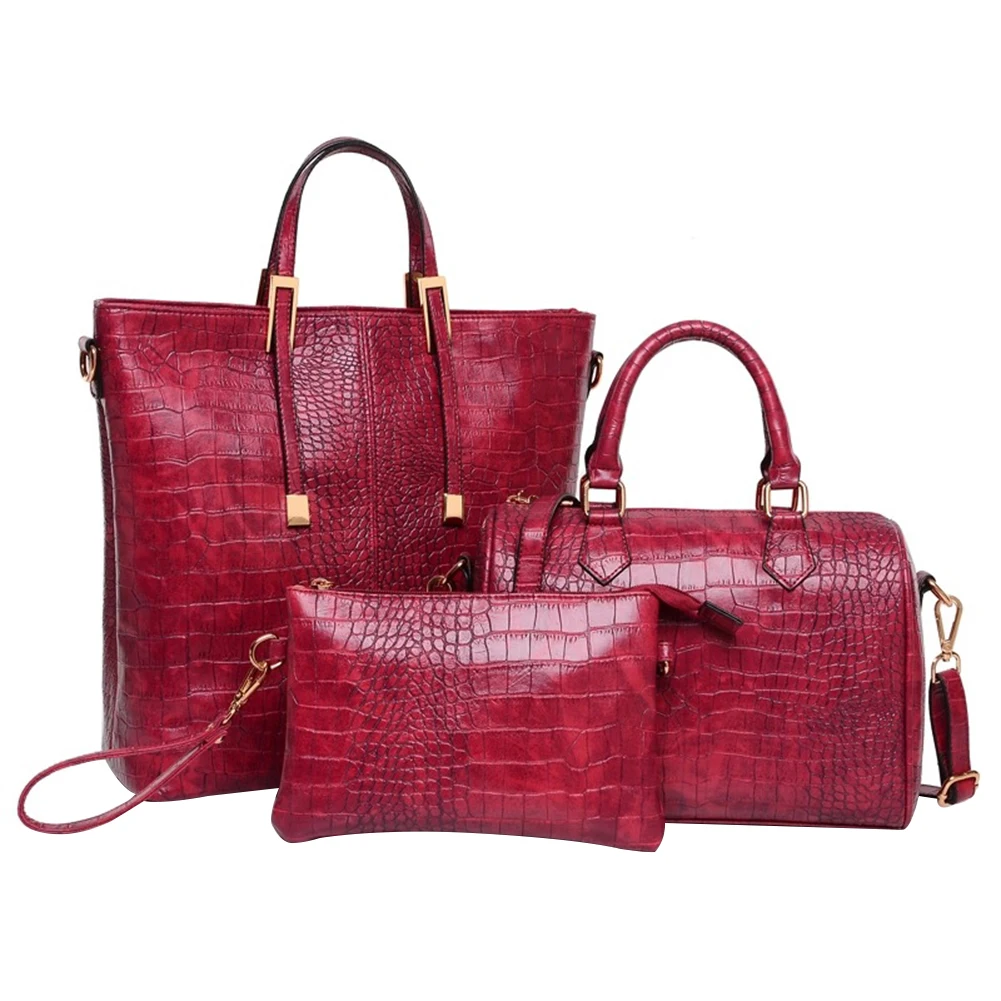

3Pcs Women Crocodile Faux Leather Fashion Tote Handbag Shoulder Bag Clutch Set