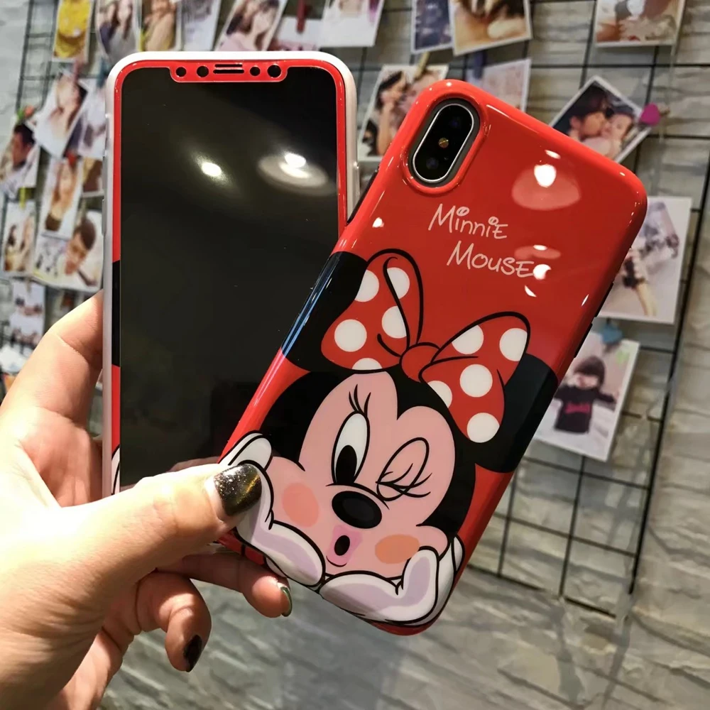 

New Shell + Membrane Suit Cartoon Mickey Minnie For iphone X 8 Case Soft silicone Cover For iphone 6S 7 8 Plus Phone Case Coque