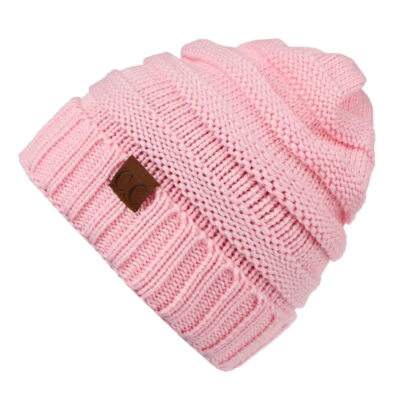Women Men Winter Knitted Wool Cap Unisex Folds Casual CC labeling