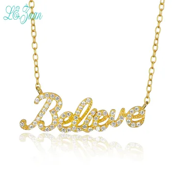 

l&zuan Necklace Pendant For Women Letter Believe Gold-Color Diamant S925 Sterling Silver Fine Jewelry Classic Collana Donna