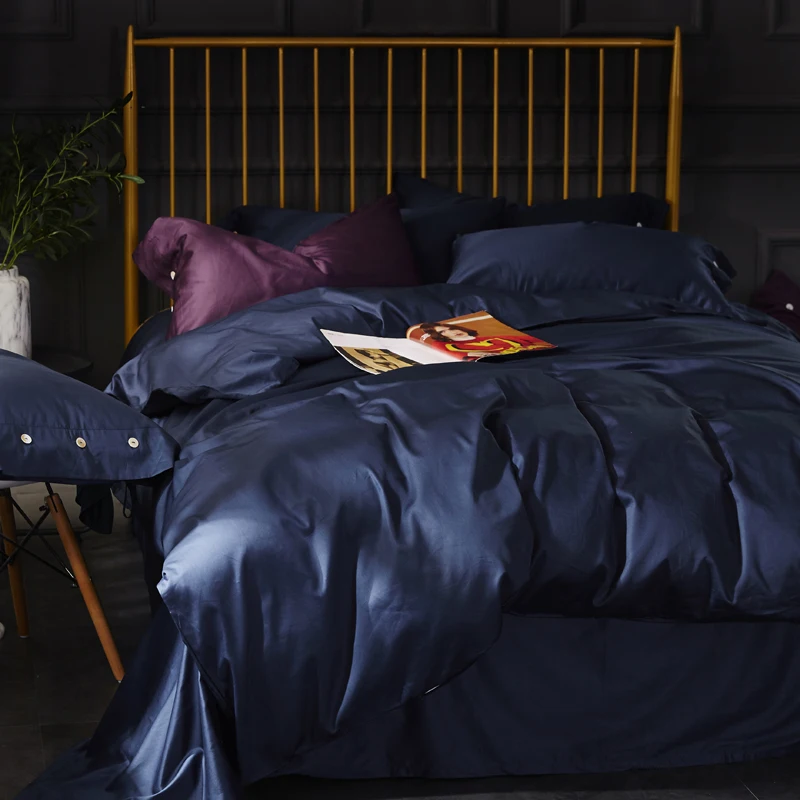 

Egyptian long-staple cotton satin solid color bed set RUIYEE queen size comfortable bedding set duvet cover sheets pillowcase