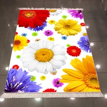 Зеленый, синий, красный, желтый, большой цветок ромашки, Цветочный 3d принт, микроволокно, противоскользящий задний моющийся декоративный ковер