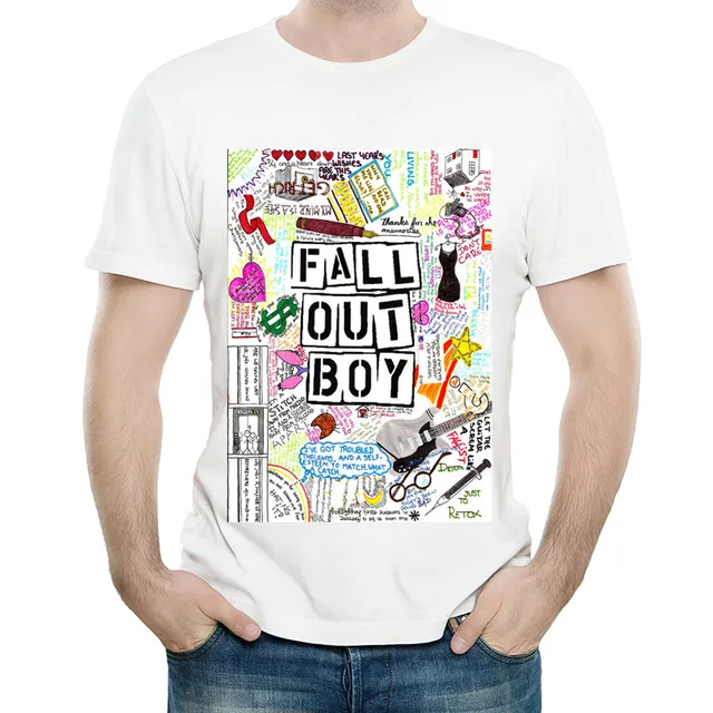 Fall Out Boy T Shirt White Color Mens Fashion Short Sleeve FOB Logo Fall Out Boy T shirt Tops