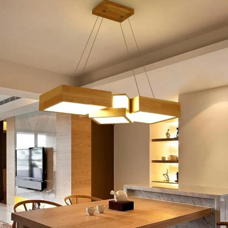 

Luminaria de mesa Restaurant Droplight Nordic Solid Wood Dining Living Room Pendant Lamps Japanese LED Hanglamp Light Fixture