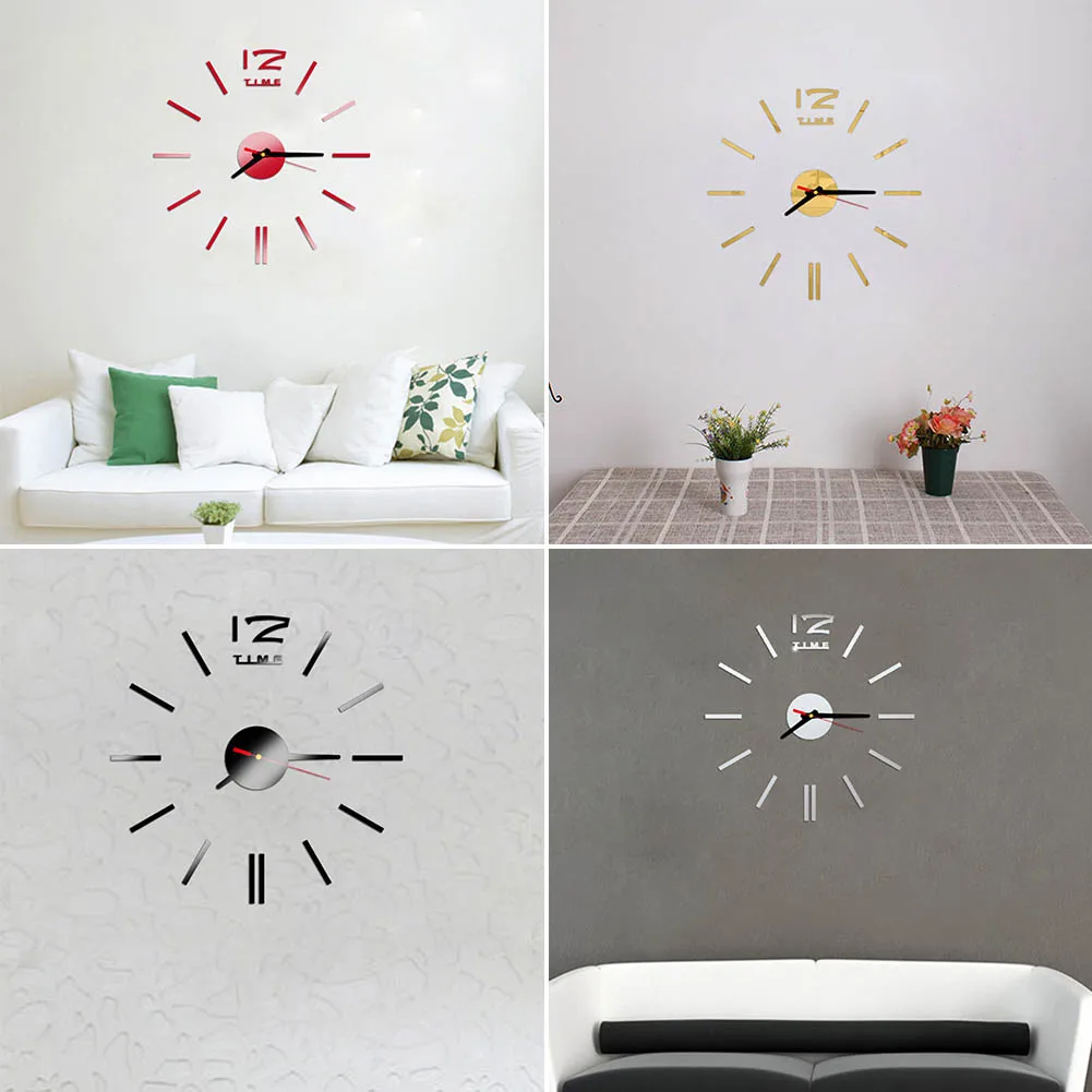 New Wall Clock Watch Clocks 3d Diy Acrylic Mirror Stickers Living Room