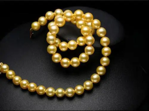 

18" AAA 9-10MM SOUTH SEA GOLD PEARL NECKLACE YELLOW GOLDEN CLA>>>girls choker necklace pendant Free shipping