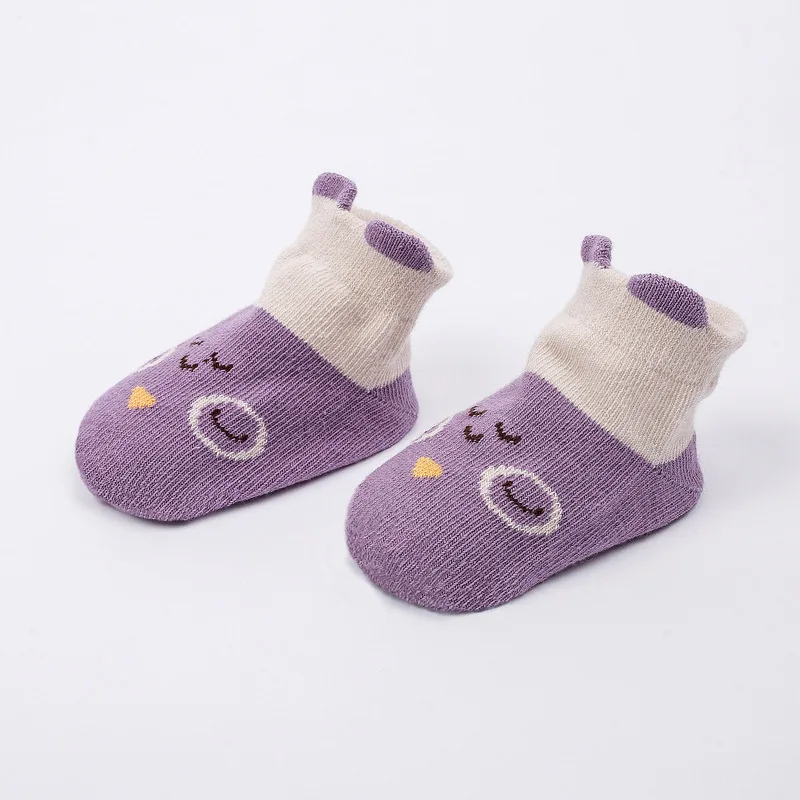 BalleenShiny/разноцветные носки для малышей с 3D принтом в стиле пэчворк Нескользящие хлопковые мягкие высококачественные носки-тапочки для малышей Короткие весенние носки с рисунками - Цвет: Фиолетовый