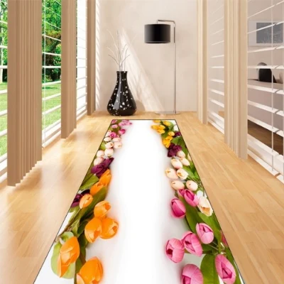 Желтый розовый кремовый тюльпаны зеленые листья 3d принт Нескользящая микрофибра моющийся длинный коврик коврики для прихожей