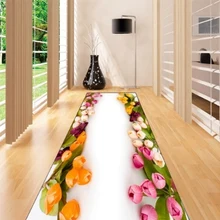 Желтый розовый кремовый тюльпаны зеленые листья 3d принт Нескользящая микрофибра моющийся длинный коврик коврики для прихожей