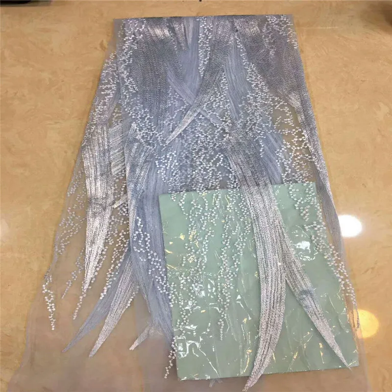 

HFX Latest African Laces 2018 Nigeria Wedding Dress Bridal Tulle Lace 5 Yards Powder Blue Embroidered Net Lace Fabric X1031-1