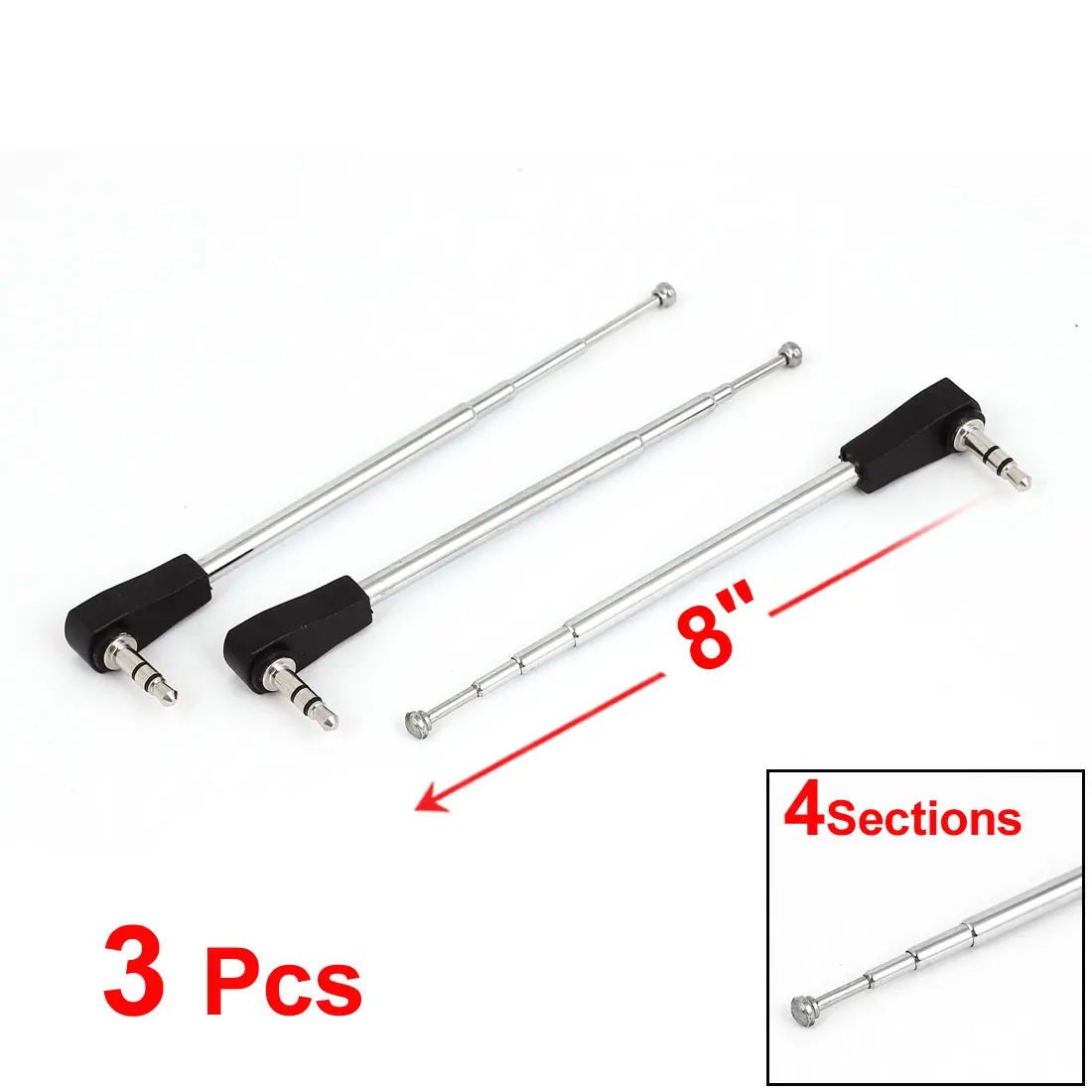UXCELL Product Name 3Pcs 8&quot 20Cm Long 4 Sections 3.5Mm Male Plug Am Fm Radio Telescopic Antenna Aerial antenna | telescopic