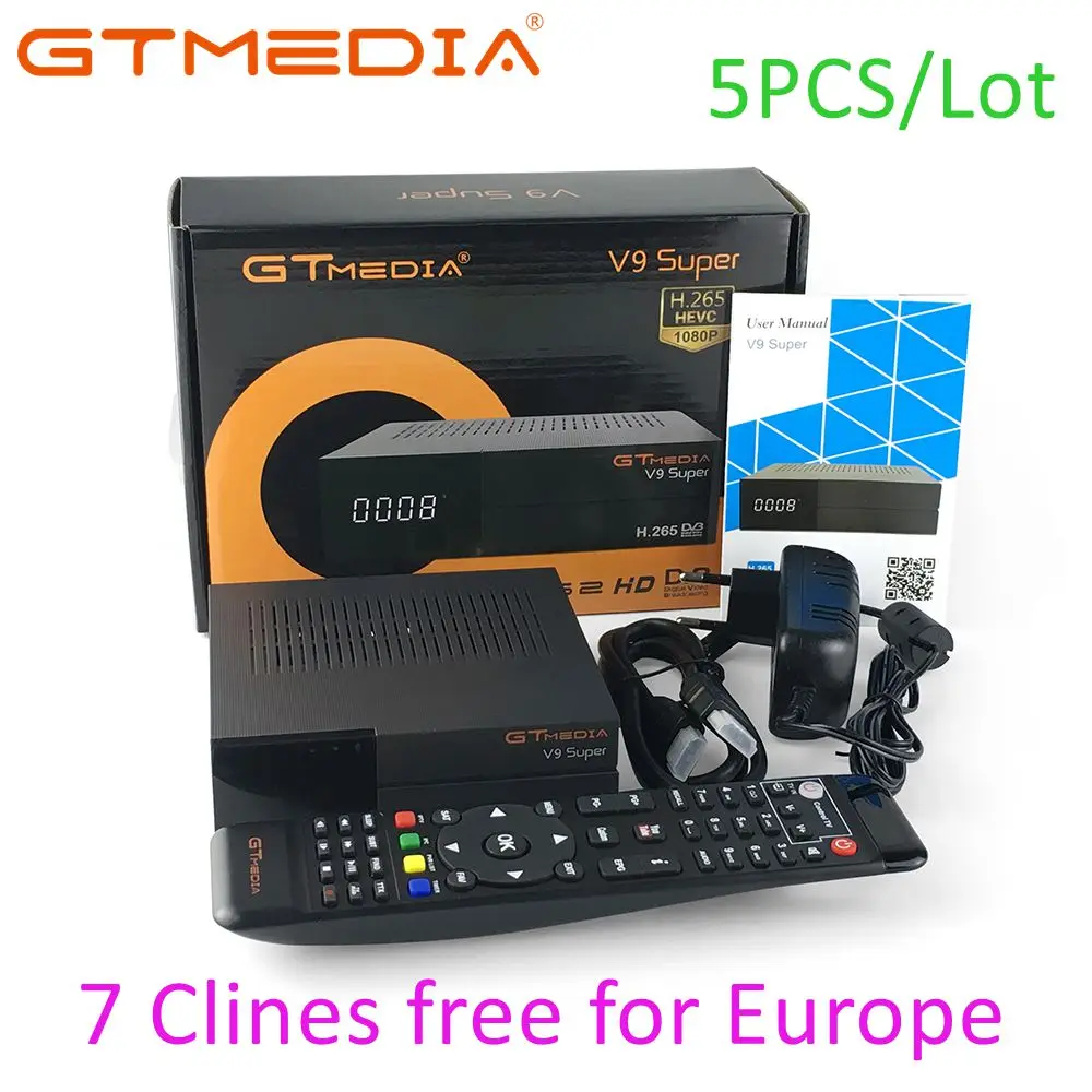 

5PCS GTMedia V9 Super Full HD DVB-S2 Satellite Receiver Upgrade From V8 Super Decoder Support H.265 Built-in WiFi + 1 year cline