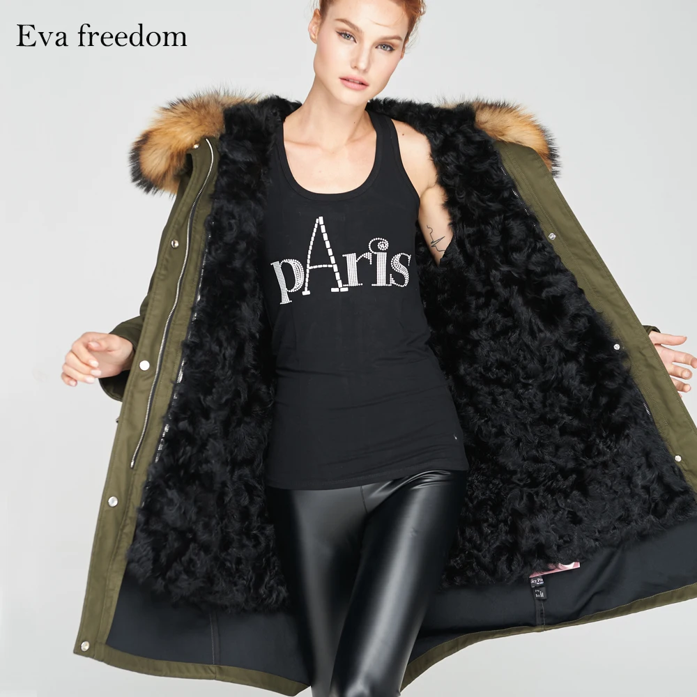Eva freedom2018 Фирменная оригинальная цельная парка из овечьей шерсти длинное пальто с
