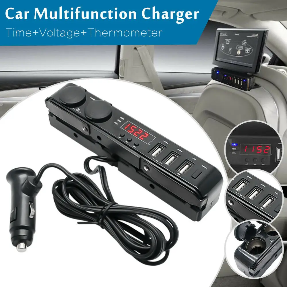 Многофункциональный автомобильный прикуриватель светодиодный USB зарядное устройство адаптер термометр Вольтметр