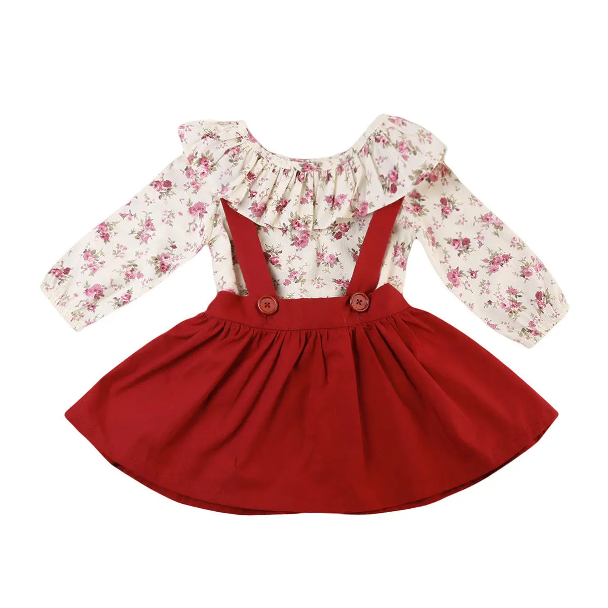 Children Clothing Set Kids Baby Dress Girls Floral Tops Ruffles Long
