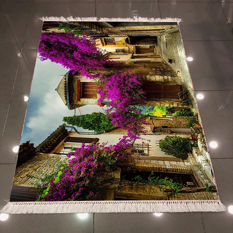 Else фиолетовые деревья страна городская улица 3d узор принт, микроволокно противоскользящие обратно моющиеся декоративные килим Площадь Ковер