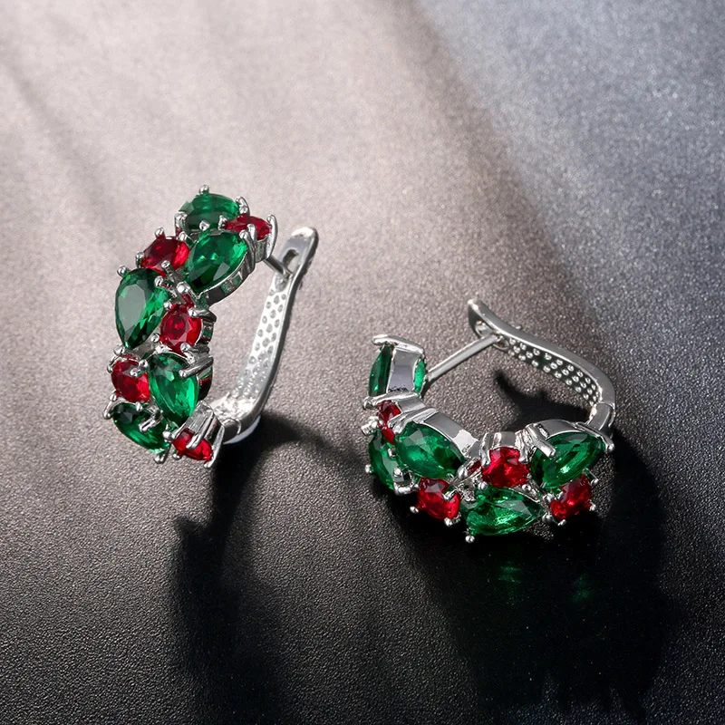 

CARSINEL Red Green Zirconia Hoop Earrings For Women Fashion Silver color CZ Earring Wedding Party Jewelry ER03c