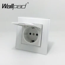 1 Gang Cap Polvo Enchufe Schuko Wallpad Blanco Cristal Panel 110 V-250 V UE Schuko Enchufe Eléctrico De Pared con Garras Gancho Clips