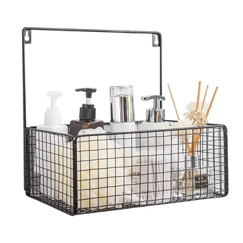 

2019 Newst Nordic Hanging Wall Mounted Iron Storage Basket Box Toiletries Makeup Organizer for Kitchen Bathroom White & Black
