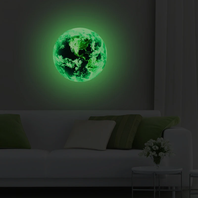 

1pcs Diameter 59cm Earth Moon Wall Stickers Glow in the Dark Green Light or Blue Light Solar System Stickers for kids Room