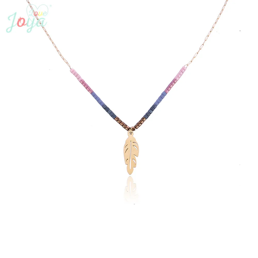 Joya Love Boho оставить кулон цепочки и ожерелья для девочек серебро Нержавеющая сталь