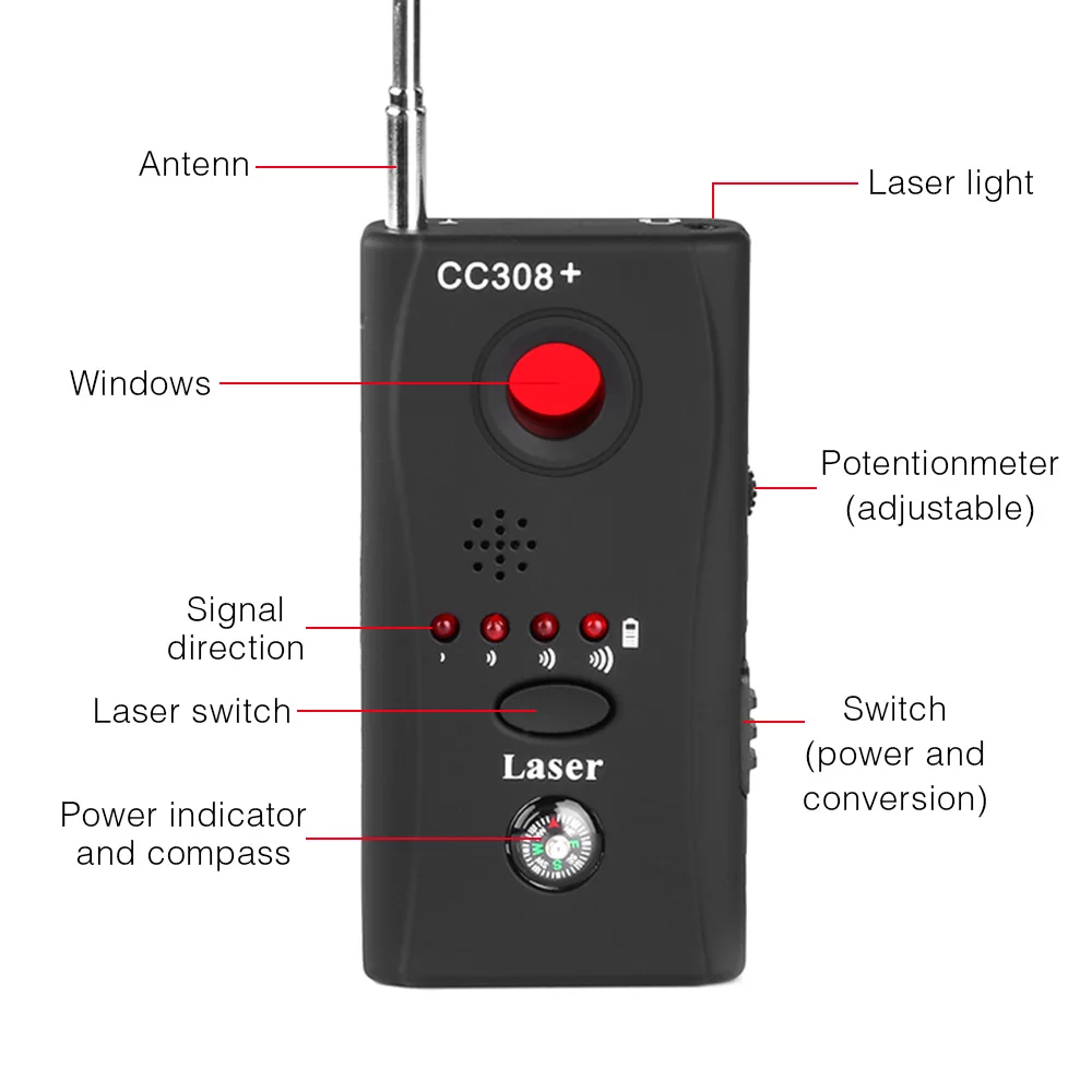 CC308 Анти-шпион монитор камера скрытый RF сигнал детектор ошибок беспроводная камера радио волны сигнал GSM устройство искатель лазерный детектор