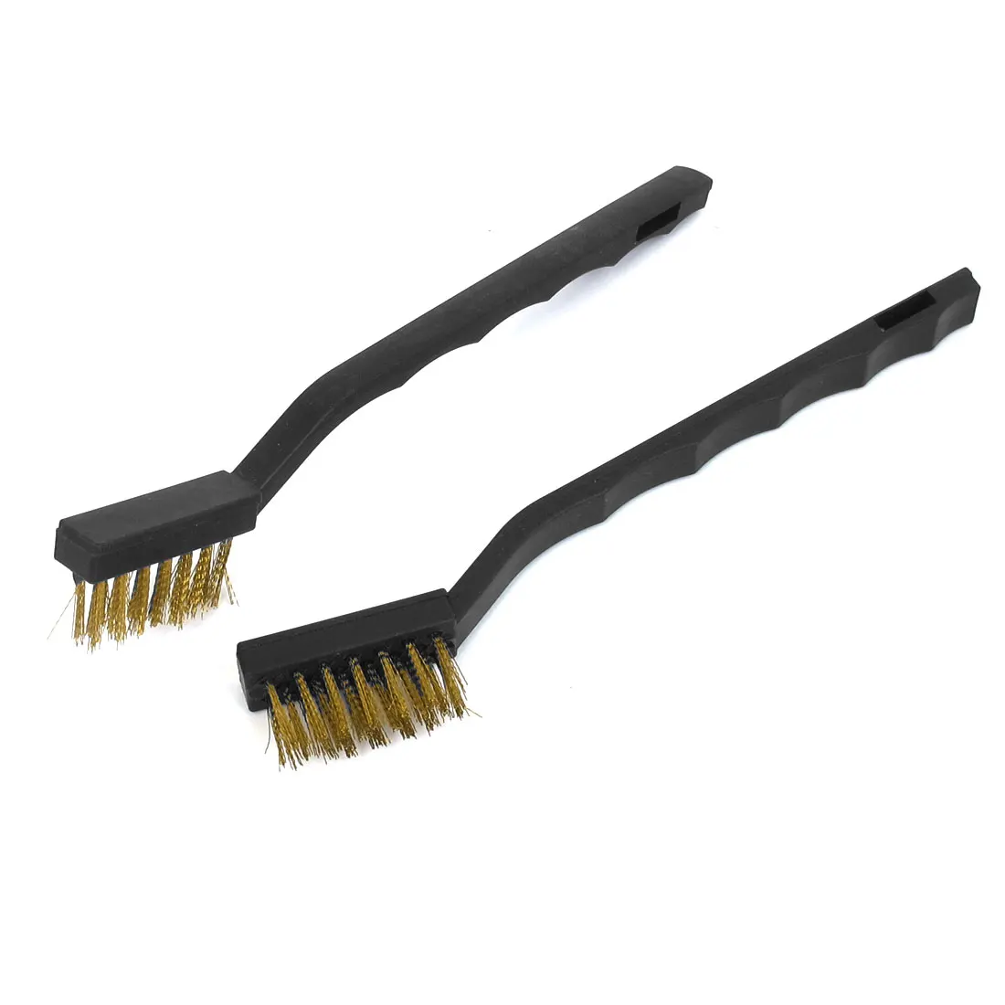 UXCELL Black Plastic Handle Brass Wire Cleaning Tooth Brush 2Pcs brass