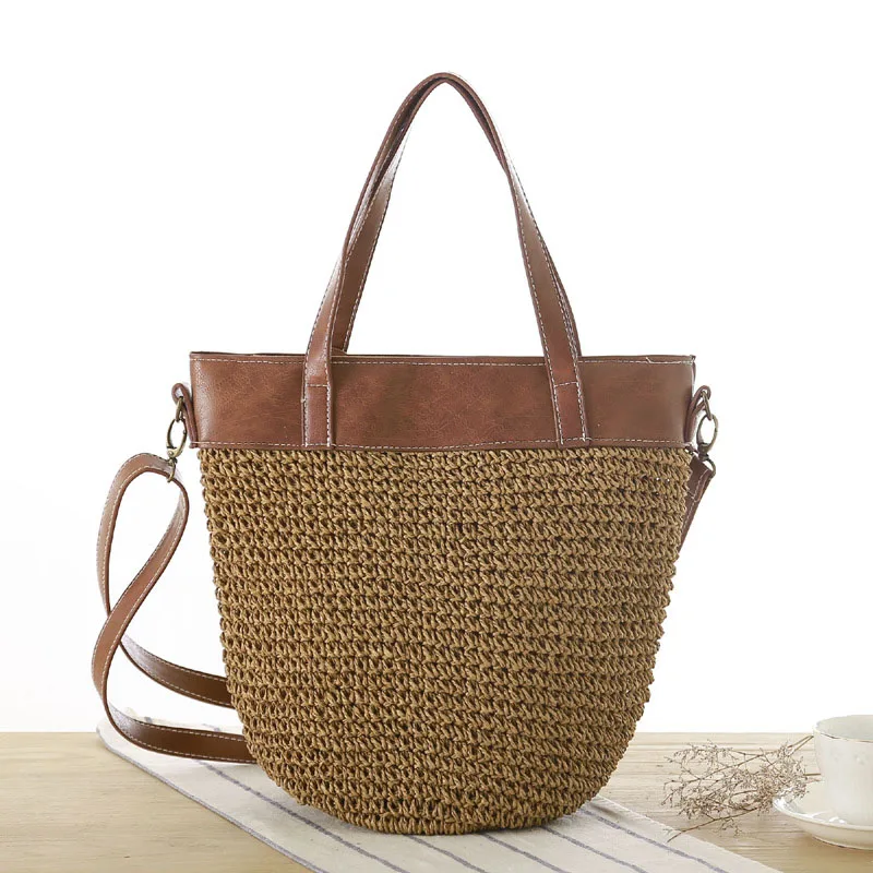 Women Straw Bag Female Beach Handbag INS Popular Ladies Patchwork Shoulder Bags Fashion Summer Large Weave Vacation Tote SS3050 (5)
