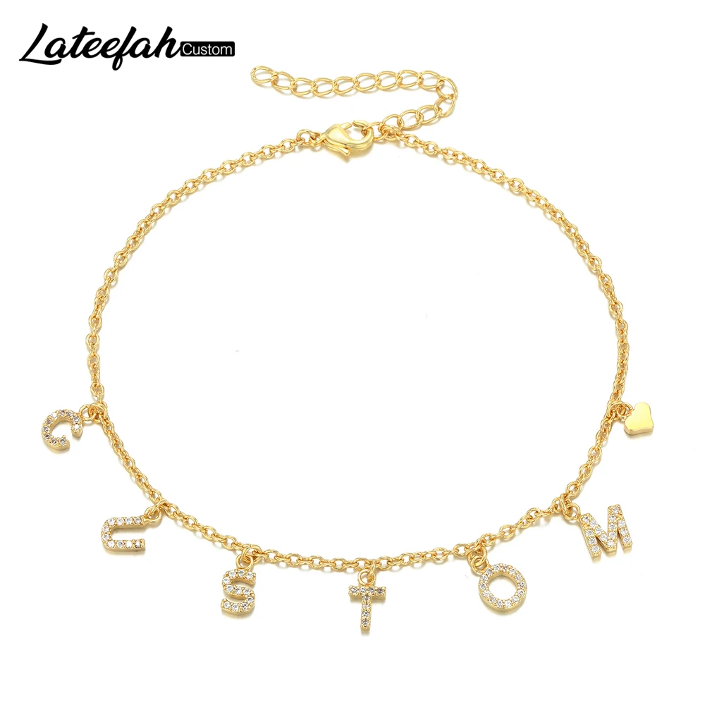 Lateefah Customized Name Women Anklet Foot Jewelry Handmade Letter Chain Gold Anklets Birthday Gift Summer Beach Accessories