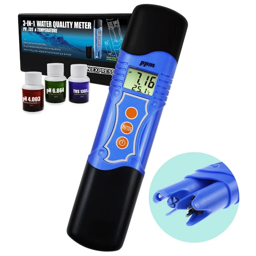 3-в-1 pH/TDS/Температура метр Combo тестер качества воды УВД 0 00 ~ 14.00pH 1999 мг/L (ppm)