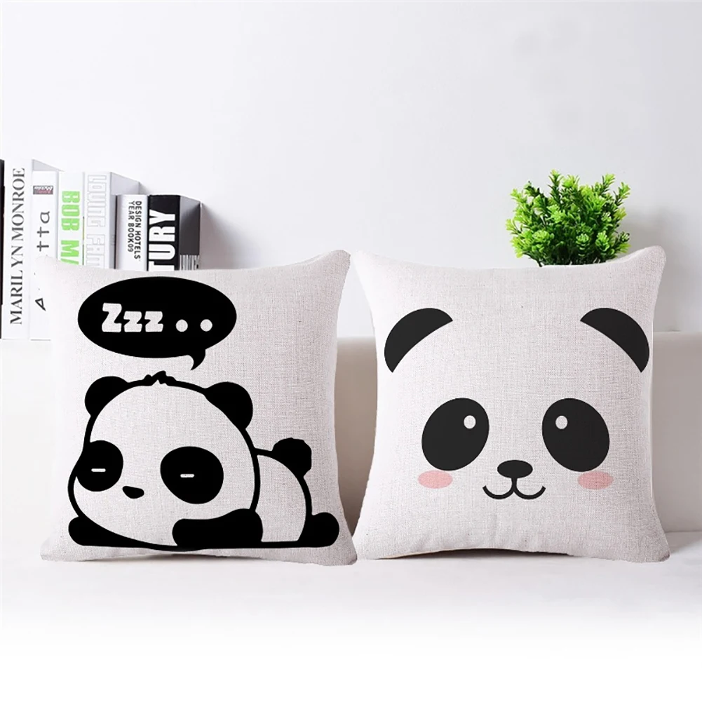 

Fashion Cute Cartoon Panda Print Pillowcase Linen Square Pillow Case Throw Home