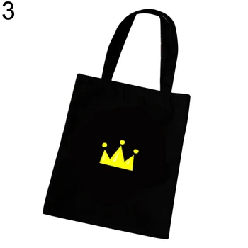 

Women Casual Crown Print Canvas Large Capacity Handbag Shoulder Shopping Bag
