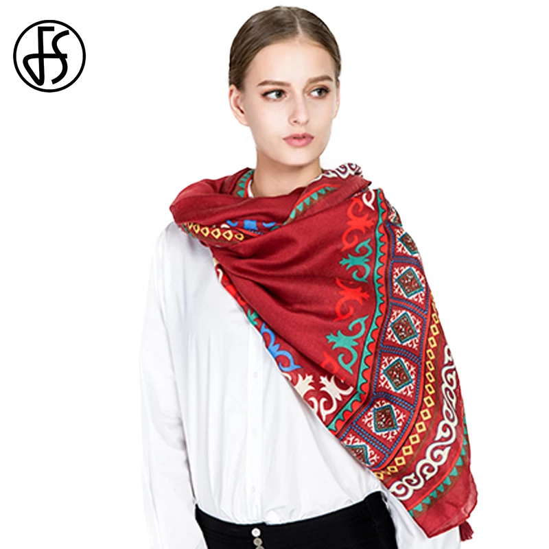 FS Fashion Brand Cotton Linen Scarf Geometric Print Ethnic Scarves For