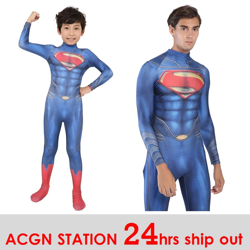 

24hrs ship out New Original kid Superman Cosplay Costume Bodysuit One-piece Tights Spandex Lycra Zentai Suit for Halloween