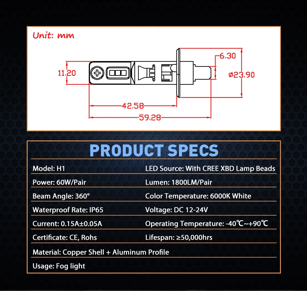 NIGHTEYE H1 9006 Автомобильные светодиодные фары 12V 60W 1800lm Противотуманные фары лампы Медь проводящая Тепло Система, 6000K белый светодиод Противотуманные огни 2 предмета