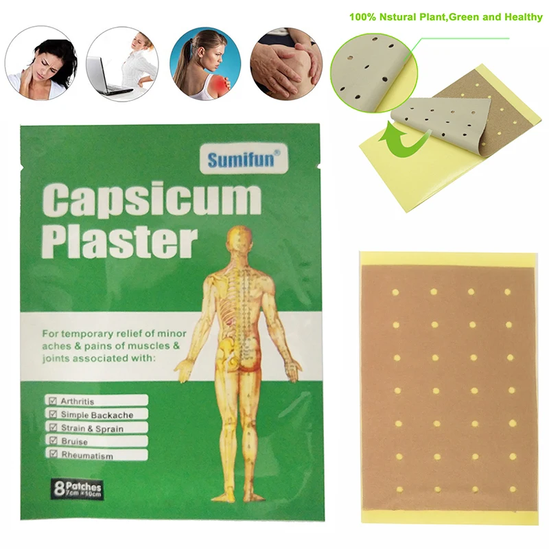 8 Pcs Capsicum Plaster Pain Patch Heat Pads for Pain Relief Medical