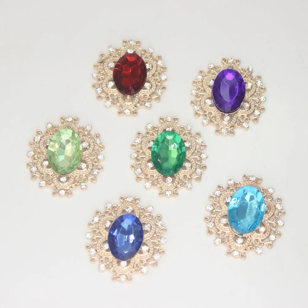 

Oval Acrylic Diamond Rhinestone Flatback Gem Buttons DIY Clothing Applique Metal Craft Decoration for Bridal Embellishment Dress