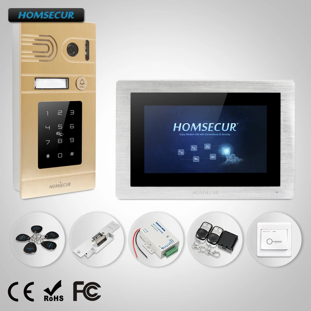 HOMSECUR 7 "Проводной Видео и Аудио Смарт Дверной Звонок Электрический Замок Включается в Комплекте