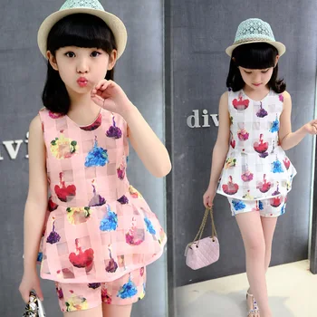

2018 summer big girls dress girl clothing set kids sleeveless two piece set princess dress 5 6 7 8 9 10 11 12 13 14 years