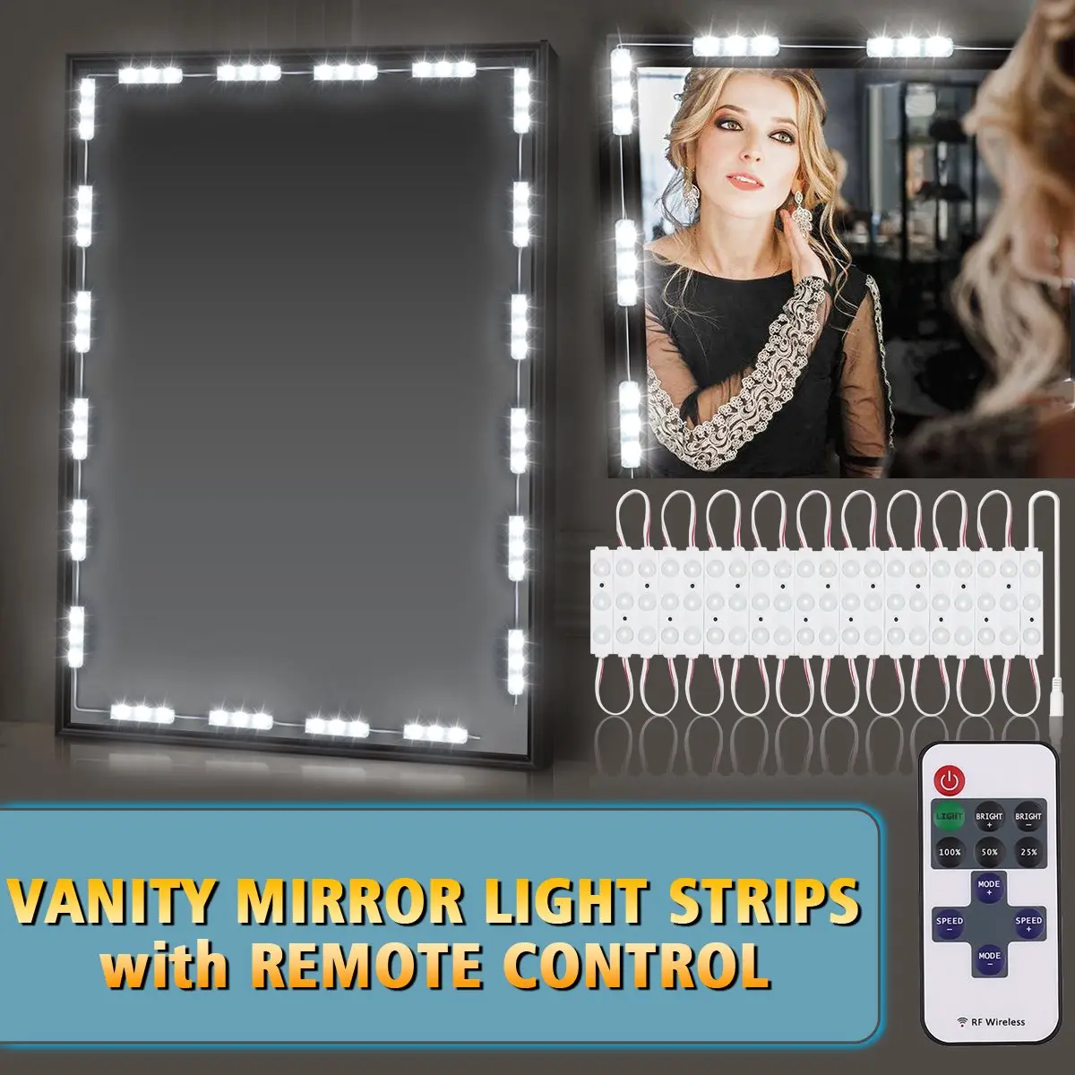 

24W 60LED Waterproof Dimmable 3.2 Meters Vanity Mirror Front Lights LED Strip Lighting Wall Strip Lamps with Remote For Makeup