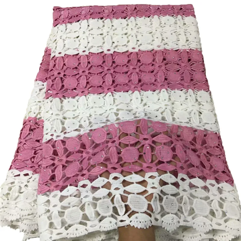 

Newest Guipure Dress Lace Fabric Embroidery Cord Lace White/Pink African Nigerian Lace Fabrics For Women X753-2