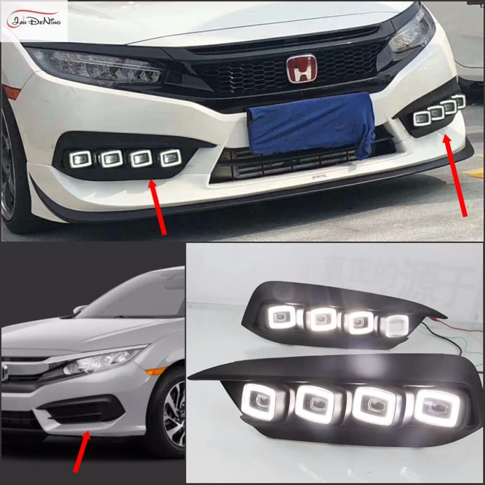 

JanDeNing 2PCS White LED Daytime Running Light Fog Light DRL for Honda Civic 10th 2016-2018