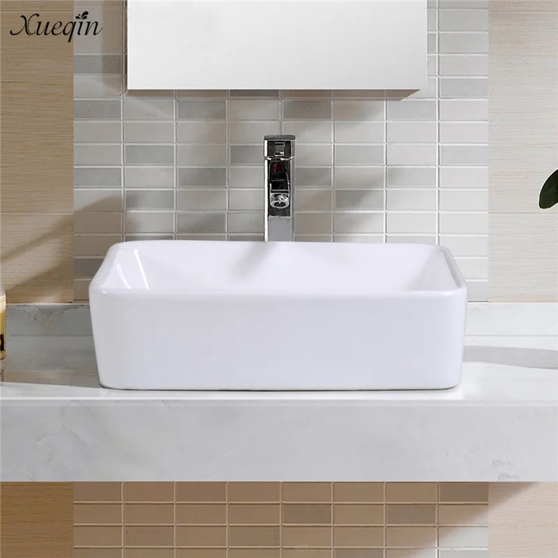 

Xueqin White Square Bathroom Porcelain Ceramic Vessel Sink Basin Bowl For Washroom Toilet