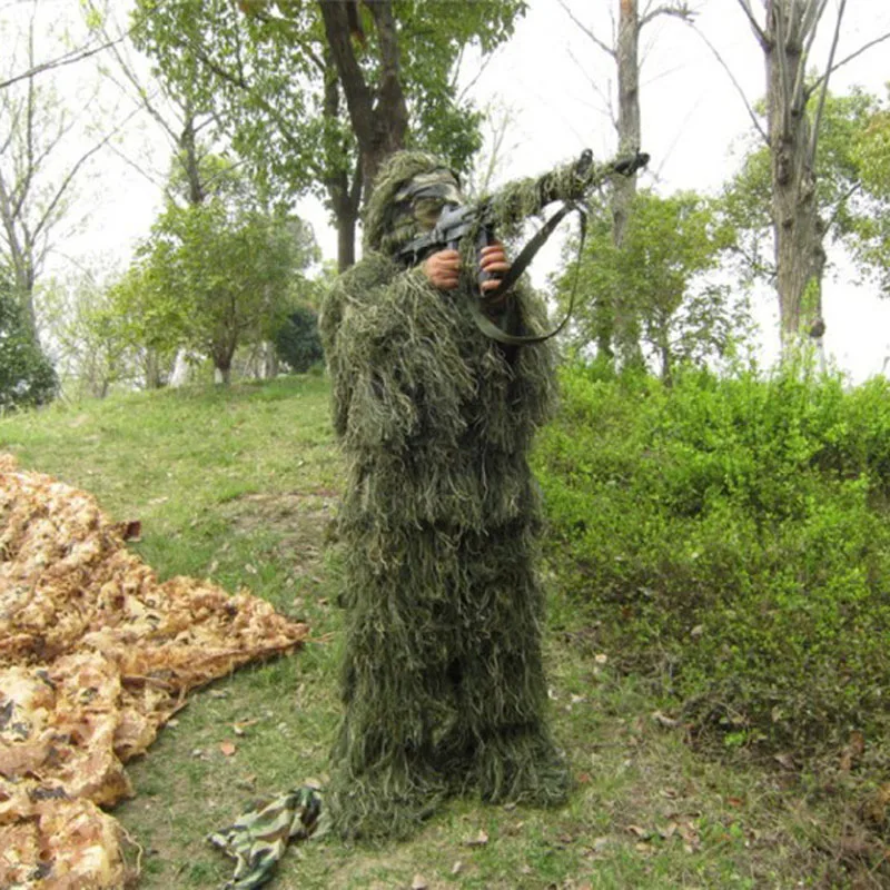 Billige 3D Universal Camouflage Anzüge Woodland Kleidung Einstellbare Größe Ghillie Anzug Für Jagd Armee Militärische Taktische Sniper Set